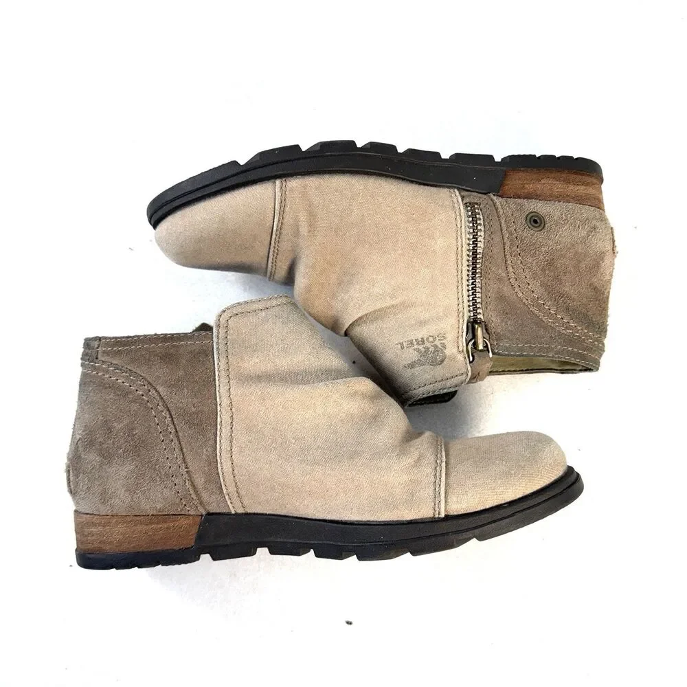 Sorel Womens Chukka Boots 6.5 Beige Canvas Zip Ankle Major Booties NL2162-265